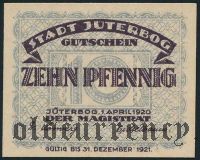 Йютербог (Jüterbog), 10 пфеннингов 1920 года