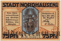 Нордхаузен (Nordhausen), 75 пфеннингов 1921 года