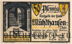 Мюльхаузен (Mühlhausen), 50 пфеннингов 1921 года. Вар. 5