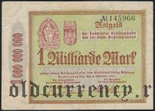 Реклингхаузен (Recklinghausen), 1.000.000.000 марок 1923 года. Номер черный
