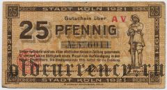 Кёльн (Köln), 25 пфеннингов 1921 года