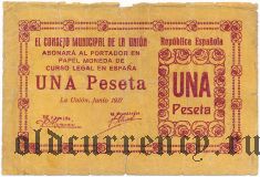 Испания, Ла-Уньон (La Unión), 1 песета 1937 года