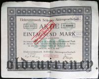 Elektrizitatswerk Schlesien Aktiengesellschaft, Breslau, 100 goldmark штамп на 1000 марок 1921