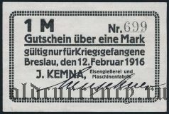 Германия, Breslau, 1 марка 12 февраля 1916 года (на ткани)