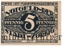 Цёрбиг (Zörbig), 5 пфеннингов 1921 года