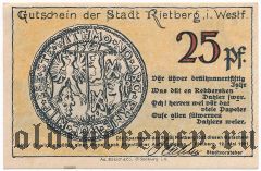 Ритберг (Rietberg), 25 пфеннингов 1921 года