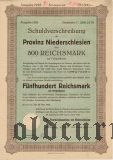 Schuldverschreibung der Provinz Niederschlesien, Breslau, 500 reichsmark 1928