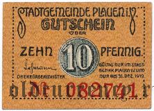 Плауэн (Plauen), 10 пфеннингов 1919 года. Вар. 1