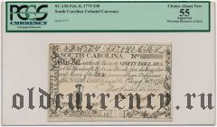 США, Южная Королина, 90 долларов 1779 года. В слабе PCGS 55
