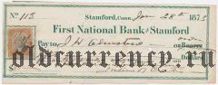США, First National Bank of Stamford, чек на 85 долларов 1873 года