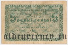 Литва, 5 центов 10.9.1922 года