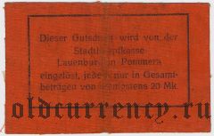 Лауэнбург (Lauenburg), 1 марка 1914 года. На ткани