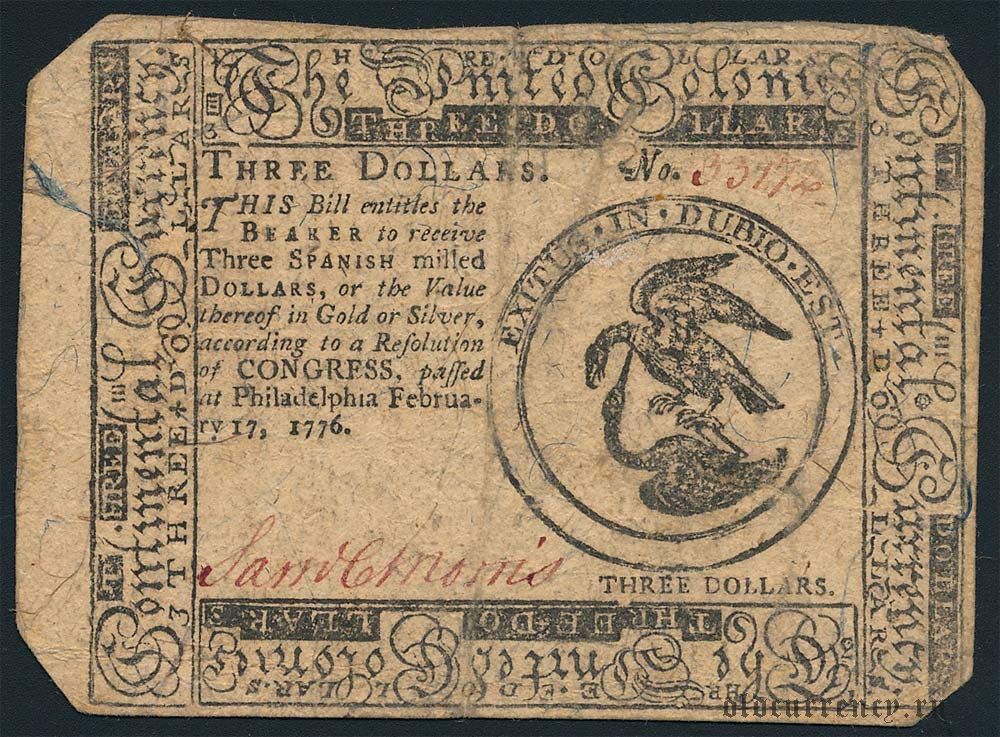 Переведи 3 доллара. Доллар 1776 года. Континентальный доллар 1776. 3 Долларовая купюра. 2 Доллара 1776 года.